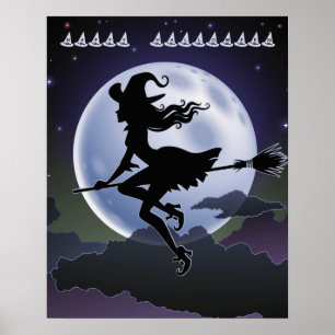 Bruxa de Halloween em uma vassoura com Poster de M