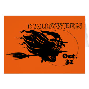 Bruxa de Halloween no Cartão de Saudação Broomstic