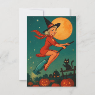 Bruxa de Halloween Vintage Fofo em Vassoura