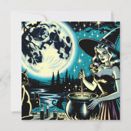Bruxa de Halloween Vintage mexendo um Caldeirão