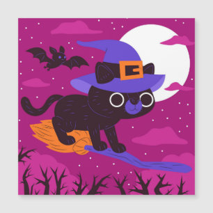 Bruxa Fofa Gato Voando em Vassoura Halloween Kawai
