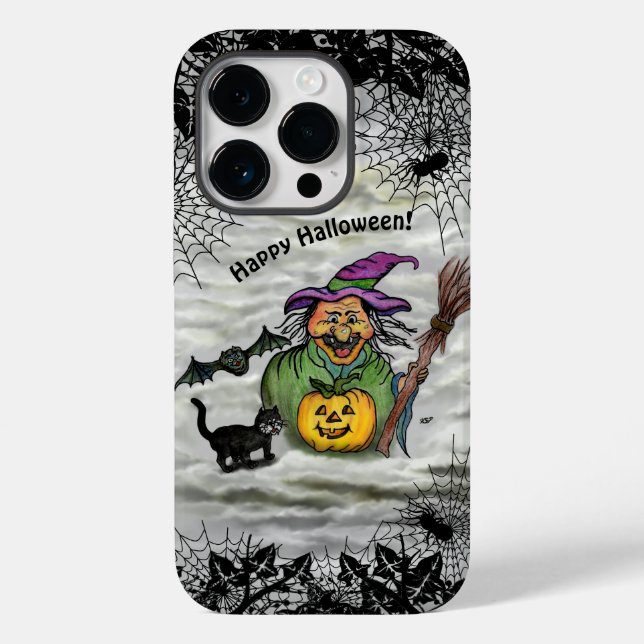 Bruxa, Gato, Bat e Pumpkin, Feliz Halloween! (Verso)