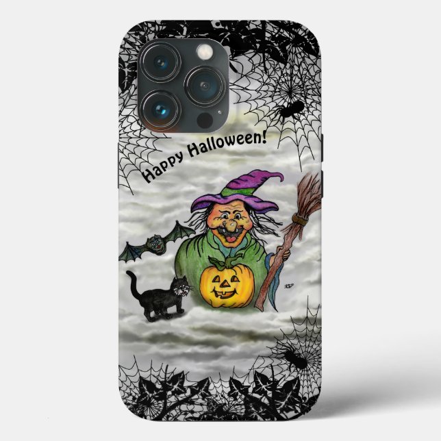 Bruxa, Gato, Bat e Pumpkin, Feliz Halloween! (Verso)