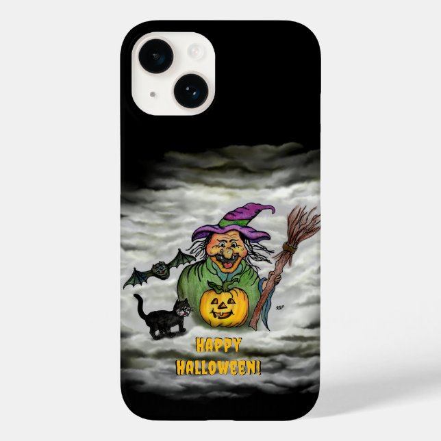 Bruxa, Gato, Bat e Pumpkin, Feliz Halloween! (Verso)