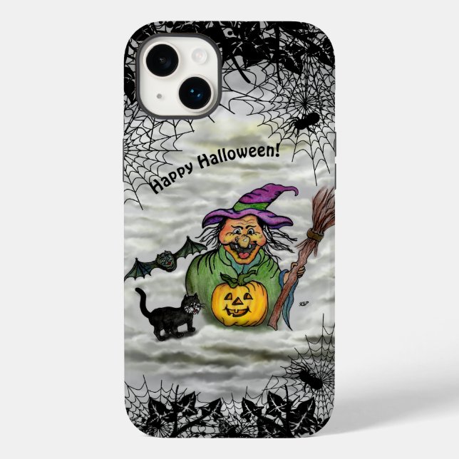 Bruxa, Gato, Bat e Pumpkin, Feliz Halloween! (Verso)
