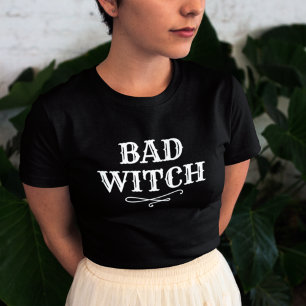 Bruxa Má Camiseta Feminina de Halloween Preta e Br