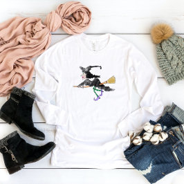 Bruxa Na Camisa De Vassoura Do Halloween