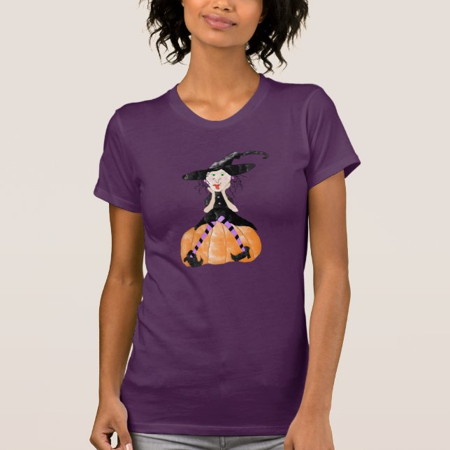 Bruxa Numa Camisa De Halloween De Pumpkin (Frente)