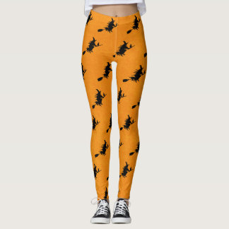 Bruxa sobre Leggings de Halloween de Broomstick
