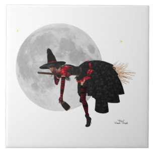 Bruxa Tipsy Sobre Azulejo De Cerâmica De Vassoura 