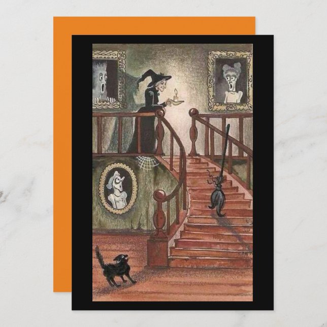 Bruxa Vintage Halloween Com Gatos Pretos (Frente/Verso)