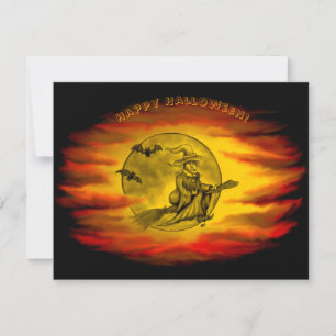 bruxa voadora com gato preto, noite de halloween