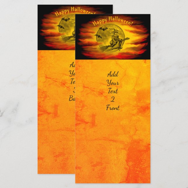 bruxa voadora com gato preto, noite de halloween (Frente/Verso)