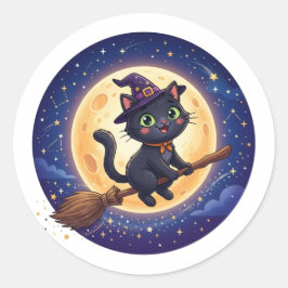 Bruxa Voadora Fofa Adesivo de Gato Preto Lua Hallo