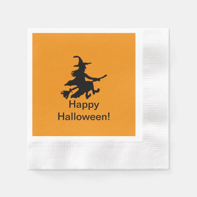 Bruxa Voadora Laranja - Guardanapo de Papel Feliz  (Frente)