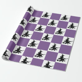 Bruxas em Papel de Presente Xadrez Roxo e Branco