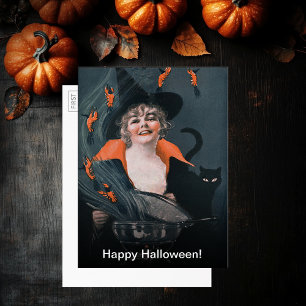 Bruxas Vintage Criam Lagostas Gato Cartão Postal G