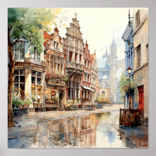 Bruxelas Bélgica Viagem Watercolor Art Impressão