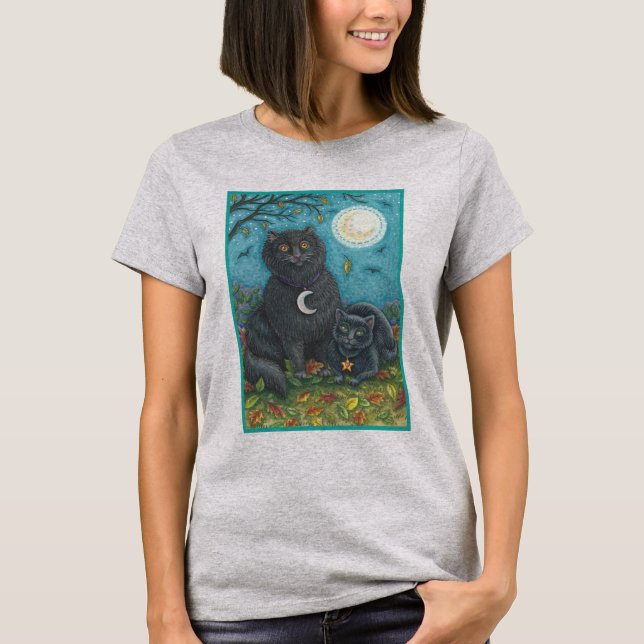 BUBO & PYEWACKET CAMISA PRETA DE GATO DE HALLOWEEN (Frente)