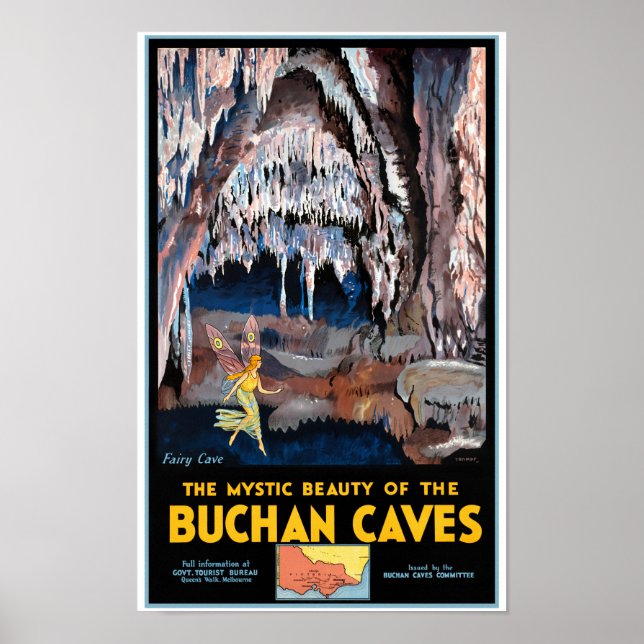 Buchan Caverna Poster vintage da Austrália (Frente)