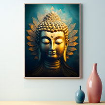 Buda Pacífica Enfrenta Arte Dourada Poster Antiqua