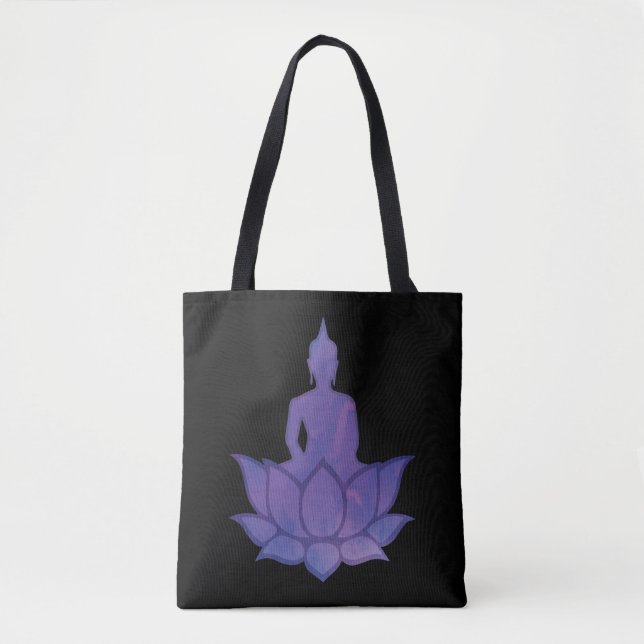 Buda sobre Lotus Purple Tote Bag (Frente)