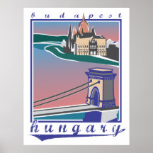Budapest Chain Bridge, Vintage poster