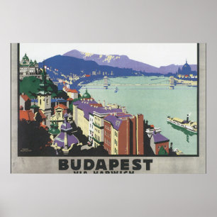 Budapeste via Harwich_Viagens vintage Poster