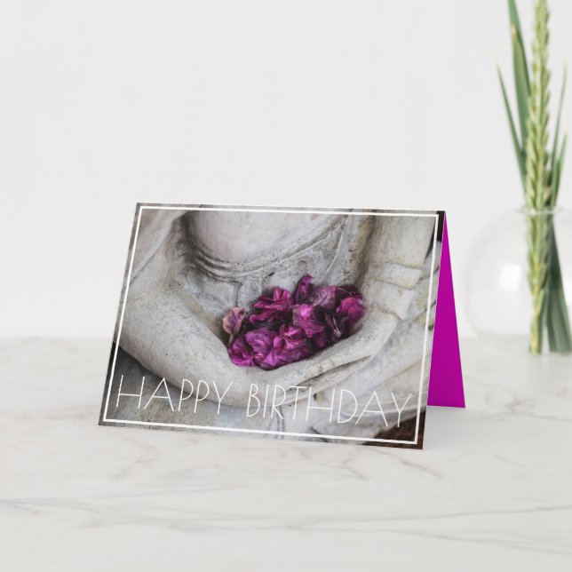 BUDDHA COM FLORES FELIZES CARTÃO DE MORTE DE ANIVE (Frente)