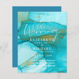 BUDGET Aqua Watercolor Convite de casamento Ocean