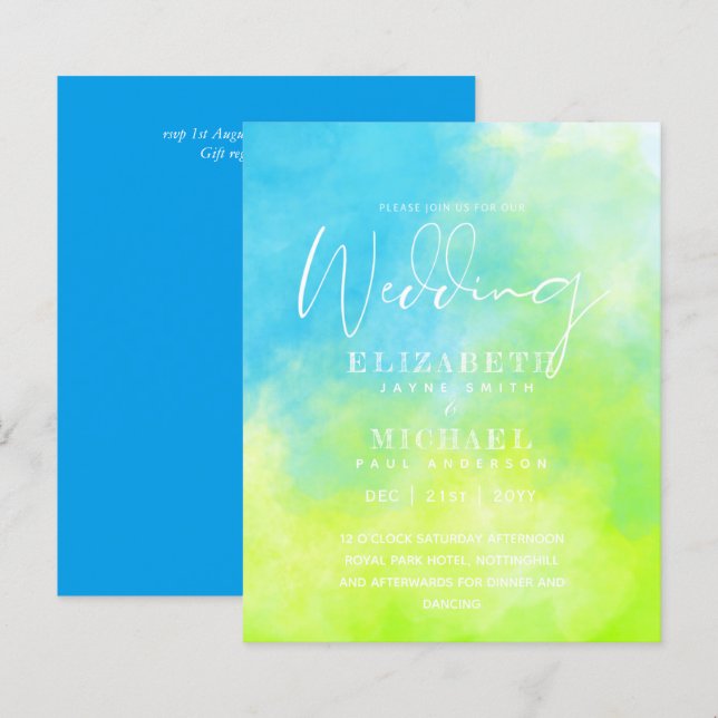 BUDGET Aqua Watercolor Convite de casamento Ocean  (Frente/Verso)