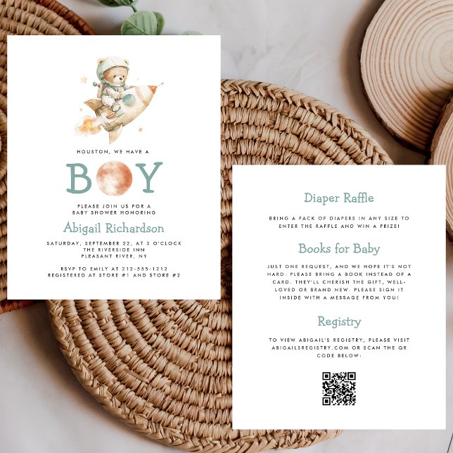 Budget Astronaut Bear QR Code Boy Baby Shower (Criador carregado)