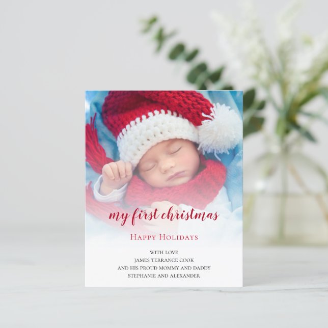 BUDGET Baby First Christmas Photo Overlay Card (Em pé/Frente)