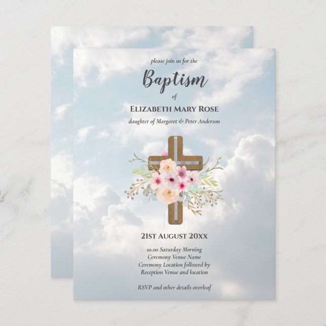 BUDGET Baptism Christening Bautizo Bautismo INVITE (Frente/Verso)