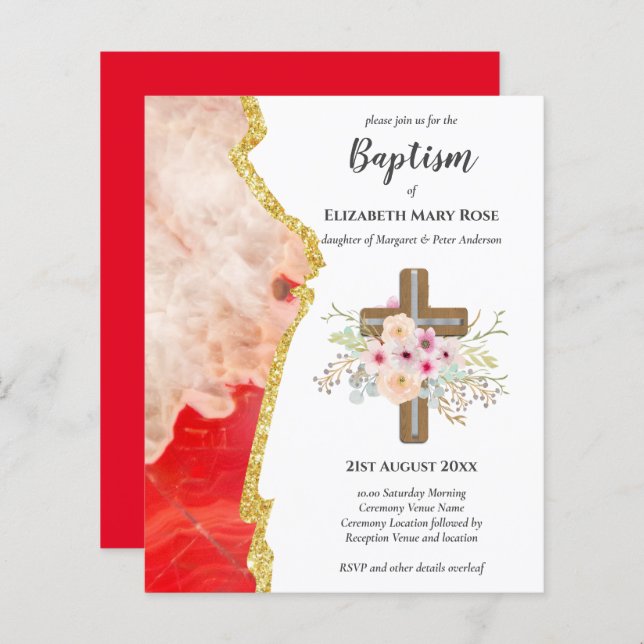 BUDGET Baptism Christening Bautizo Bautismo INVITE (Frente/Verso)