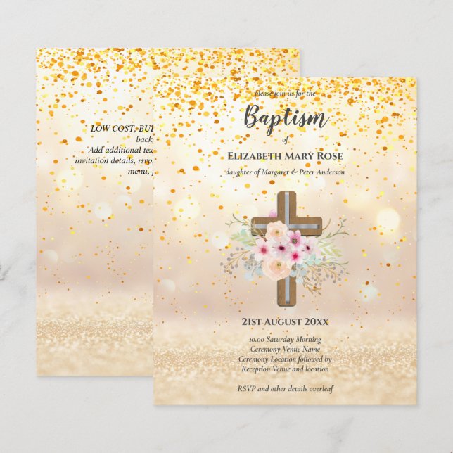 BUDGET Baptism Christening Bautizo Bautismo INVITE (Frente/Verso)