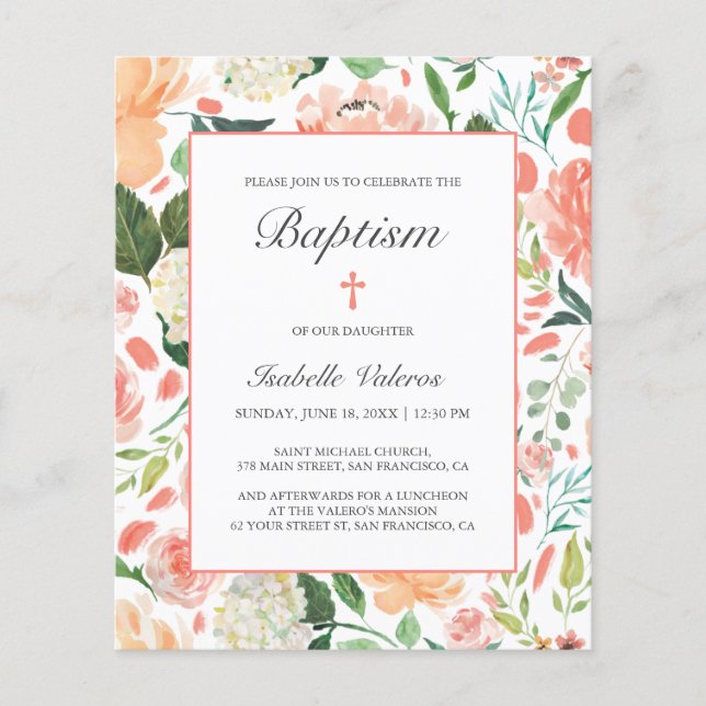 BUDGET Baptism Flores cor-de-rosa (Frente)