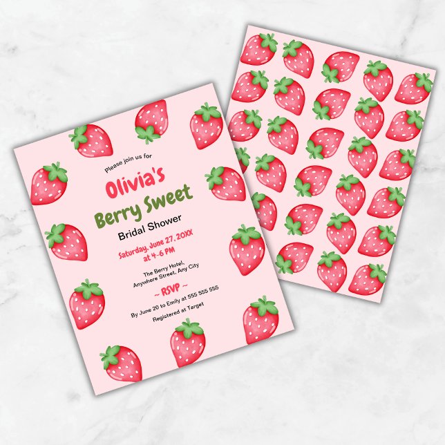 Budget Berry Sweet Strawberry Chá de panela Convid (Budget Berry Sweet Pink Red Strawberry Bridal Shower Invitation  )