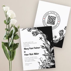 BUDGET Black, convite de casamento QR RSVP branco