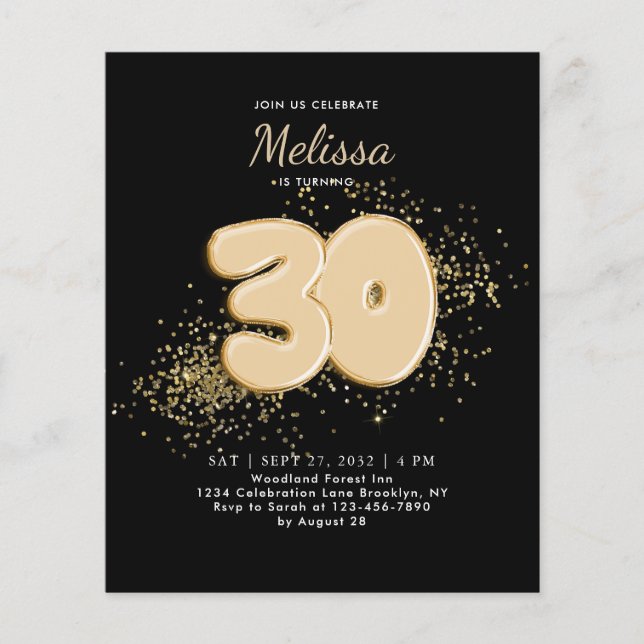 BUDGET Black Dourado 30 Balloons Confetti Aniversá (Frente)