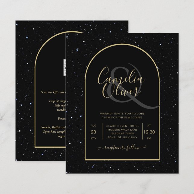 BUDGET BLACK DOURADO Starry Night Convite de casam (Frente/Verso)