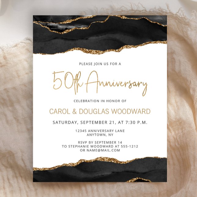 Budget Black Gold Agate 50th Anniversary Invite (Criador carregado)