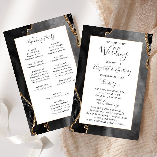 Budget Black Gold Agate Wedding Program (Criador carregado)
