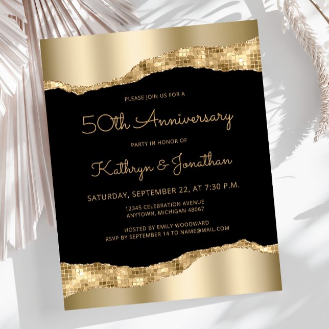 Budget Black Gold Mirror 50th Anniversary Invite (Criador carregado)