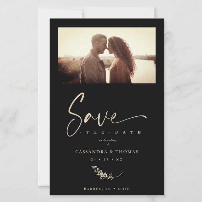 Budget Black Trendy Branches Wedding Photo Couple (Frente)