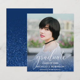 BUDGET BLUE Glitter Ombre Girly Photo Graduação