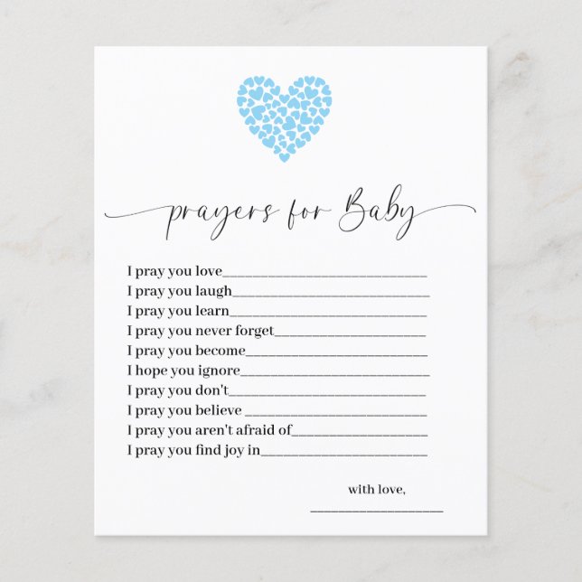 Budget Blue Heart Prayers for Baby Shower Card (Frente)