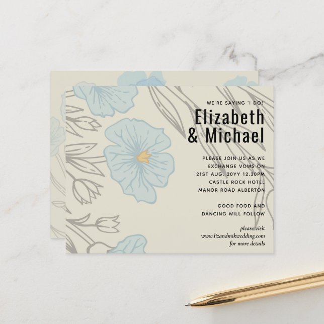 BUDGET Blue Poppy Magnolia Casamento Convite (Frente/Verso In Situ)