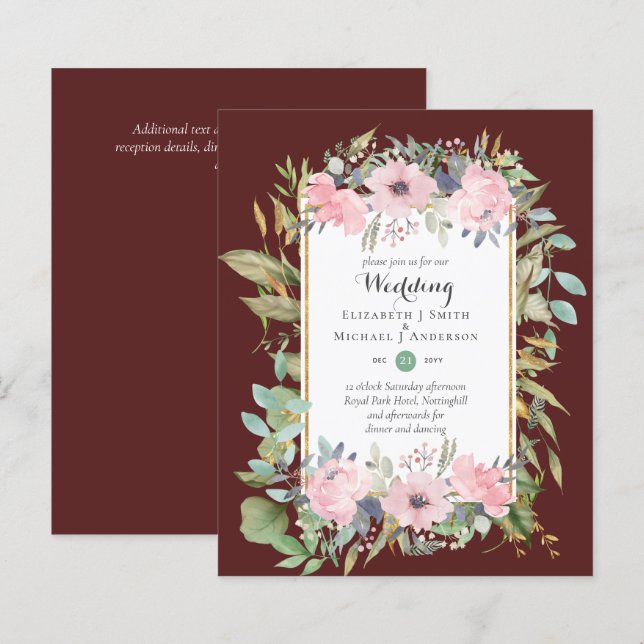 BUDGET Blush Floral Cor-de-rosa Convites (Frente/Verso)