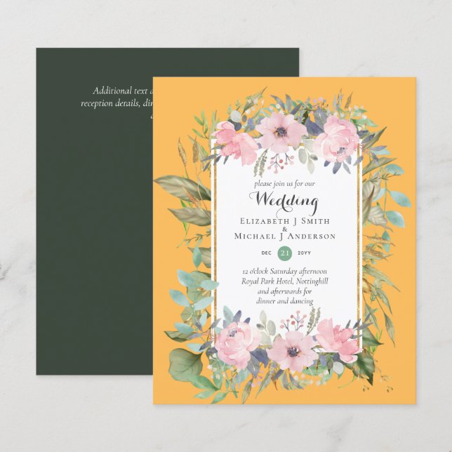 BUDGET Blush Floral Cor-de-rosa Convites (Frente/Verso)